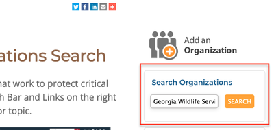 Image of the Search Organizations portlet for How to Add an Organization tutorial.