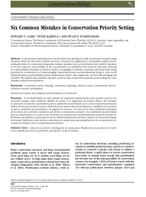 Six Common Mistakes in Conservation Priority Setting