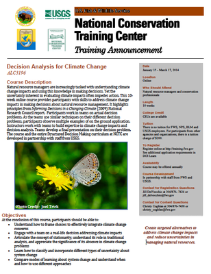 National Conservation Training Center Training Announcement: Decision Analysis for Climate Change - ALC3196