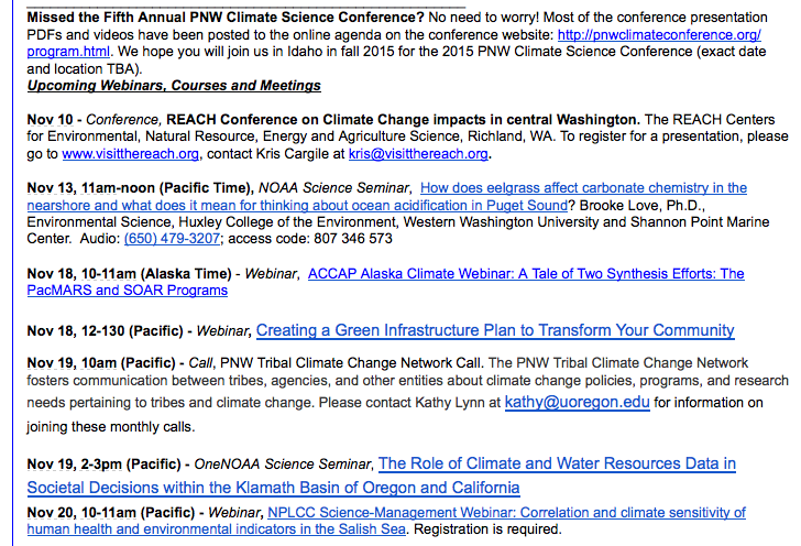 Pacific Region Climate Change Learning Opportunities - Nov 2014 Issue
