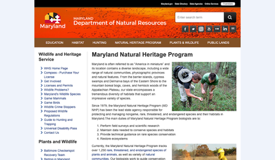 Maryland Department of Natural Resources - Natural Heritage Program