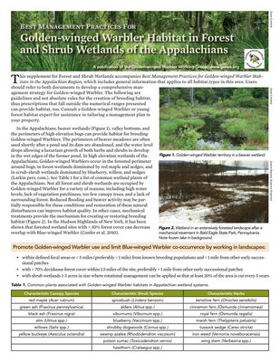 Best Management Practices for Golden-winged Warbler Habitat in Forest and Shrub Wetlands of the Appalachians 