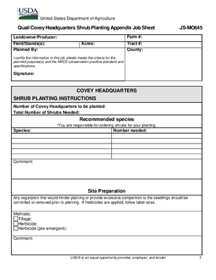 645 Covey Headquarters Planning Job Sheet (MO example)