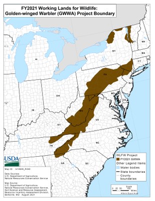 Golden Winged Warbler project boundary map
