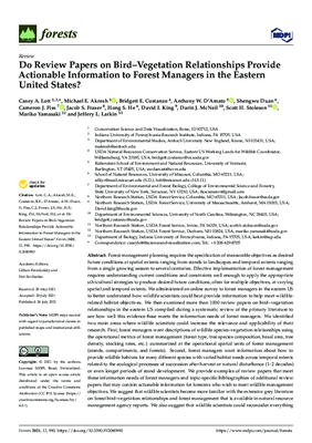 Do Review Papers on Bird–Vegetation Relationships Provide Actionable Information to Forest Managers in the Eastern United States?