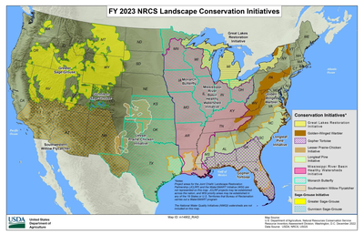 Map of FY 2023 NRCS Landscape Conservation Initiatives
