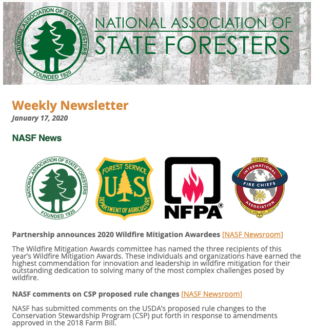 National Association of State Foresters Weekly Newsletter January 17, 2020