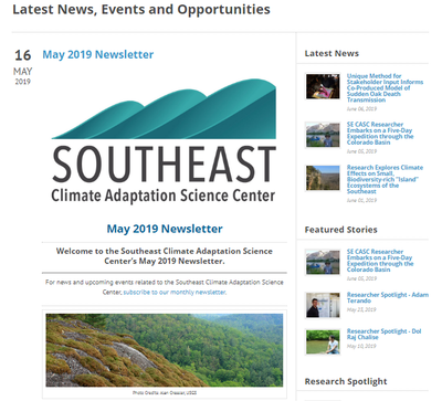 Southeast Climate Adaptation Science Center May 2019 Newsletter
