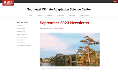 Southeast Climate Adaptation Science Center September 2023 Newsletter