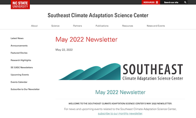 Southeast Climate Adaptation Science Center Newsletter May 2022