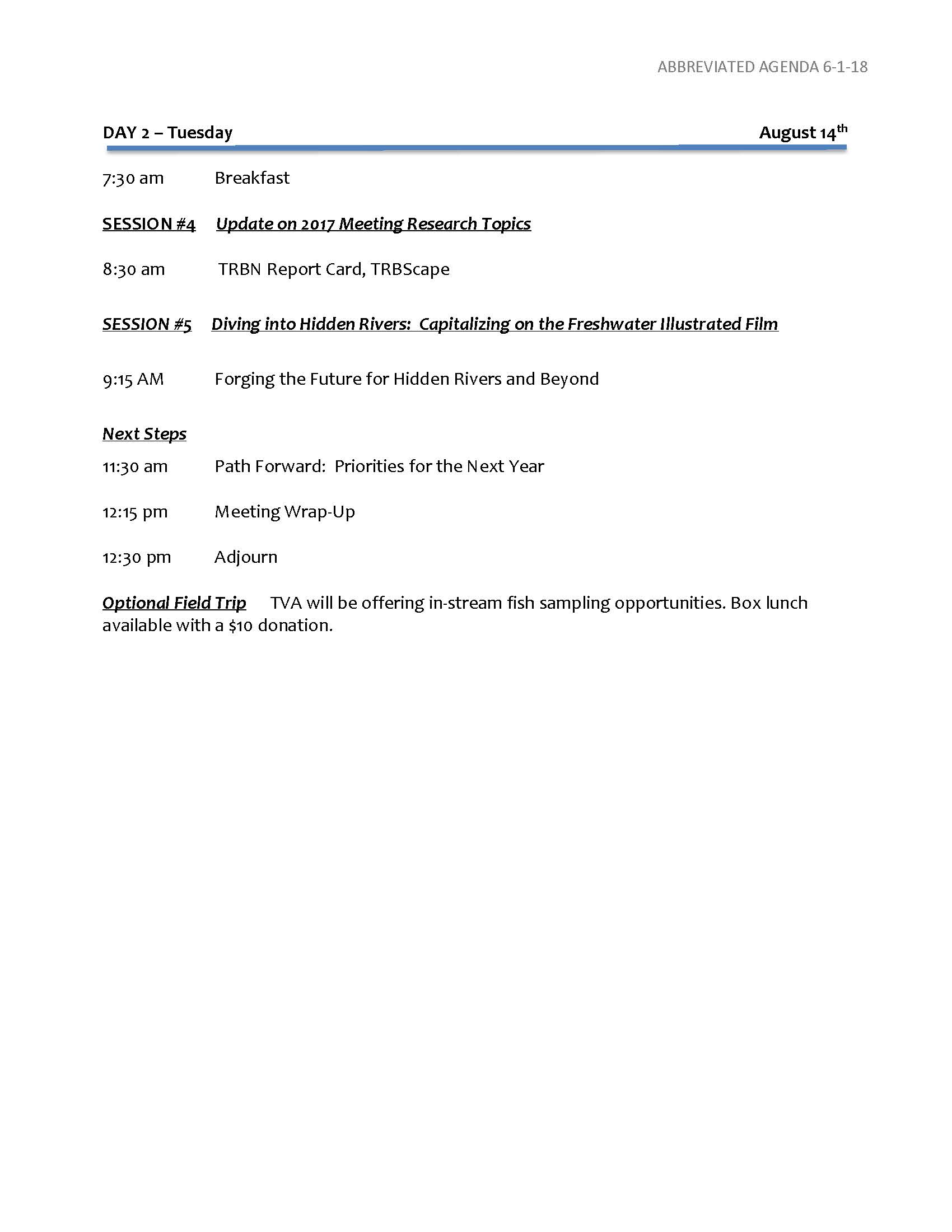 4th Annual TRBN Meeting Abbreviated Agenda - day2