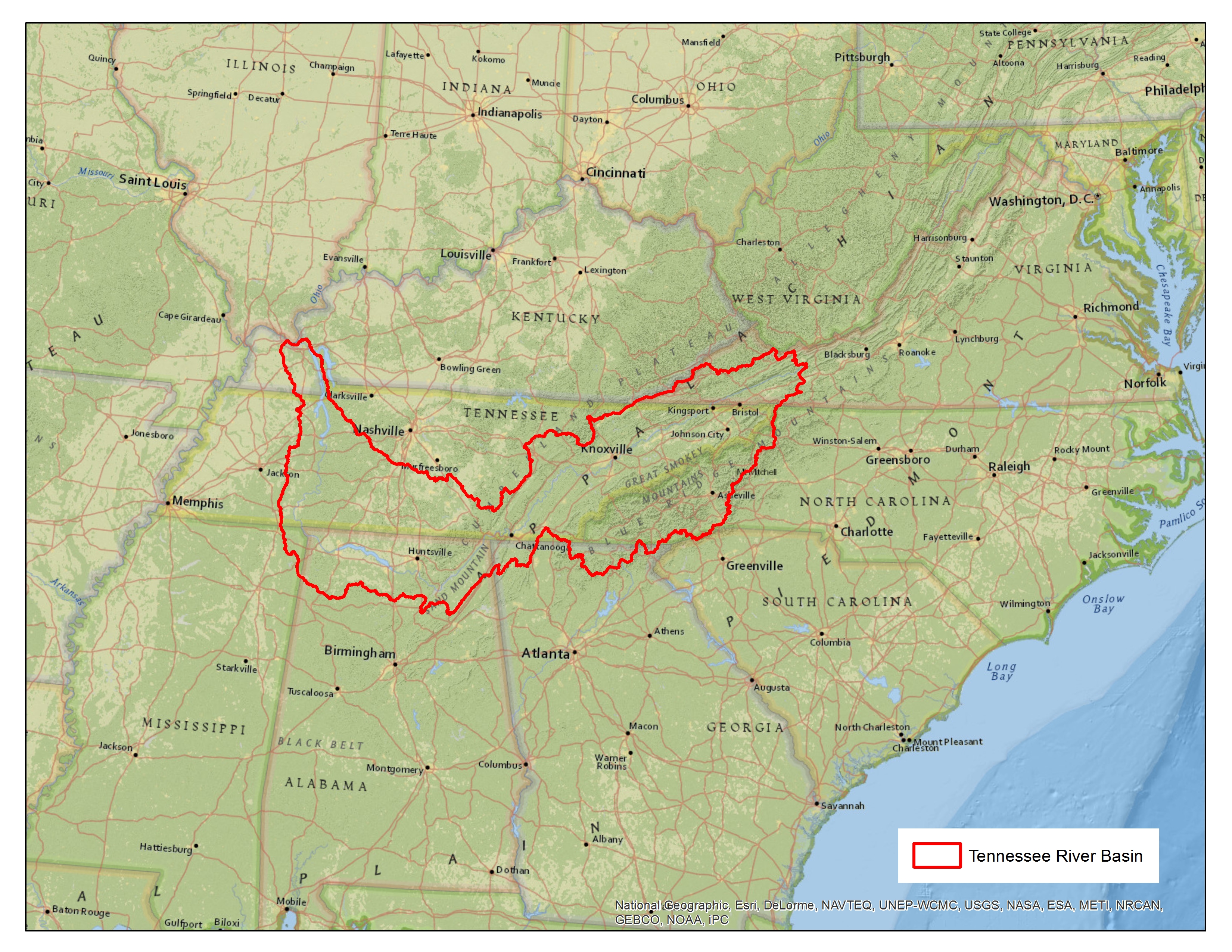 Tennessee River Watershed Map Tennessee River Basin Boundary — Tennessee River Basin
