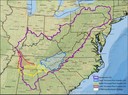 This map displays the upper, mid, a lower Tennessee River watersheds along with the boundary for the UTRB Imperiled Aquatic Species Strategy and the Appalachian LCC overlaid on the National Geographic base map.