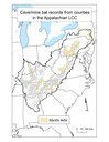 Distribution map of counties with a cave/mine occurrence for Rafinesque’s big-eared bat (Myotis leibii) within the Appalachian LCC region. 