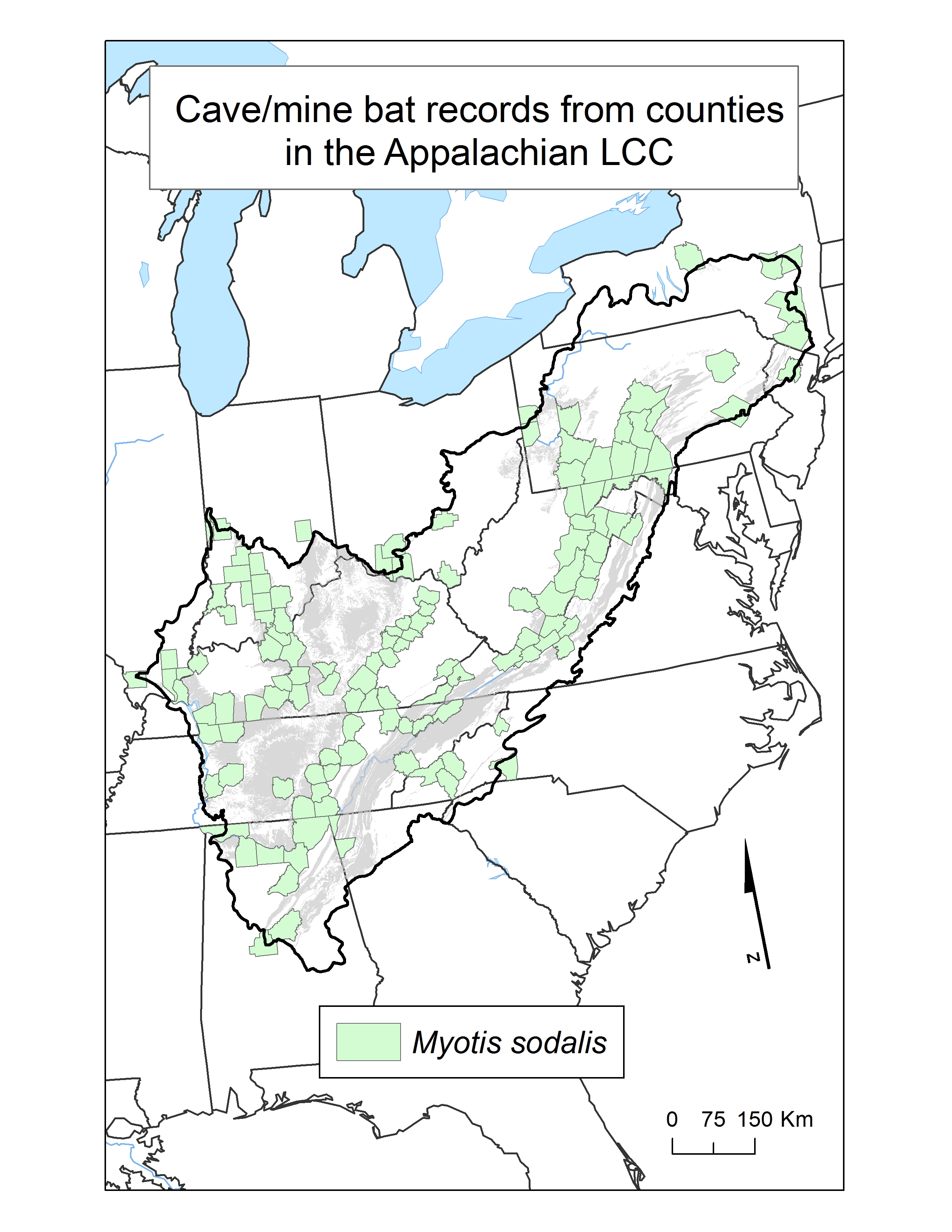 County Occurrence Map for Indiana Bat