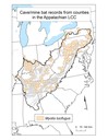 Distribution map of counties with a cave/mine occurrence for little brown bat (Myotis lucifugus) within the Appalachian LCC region. 