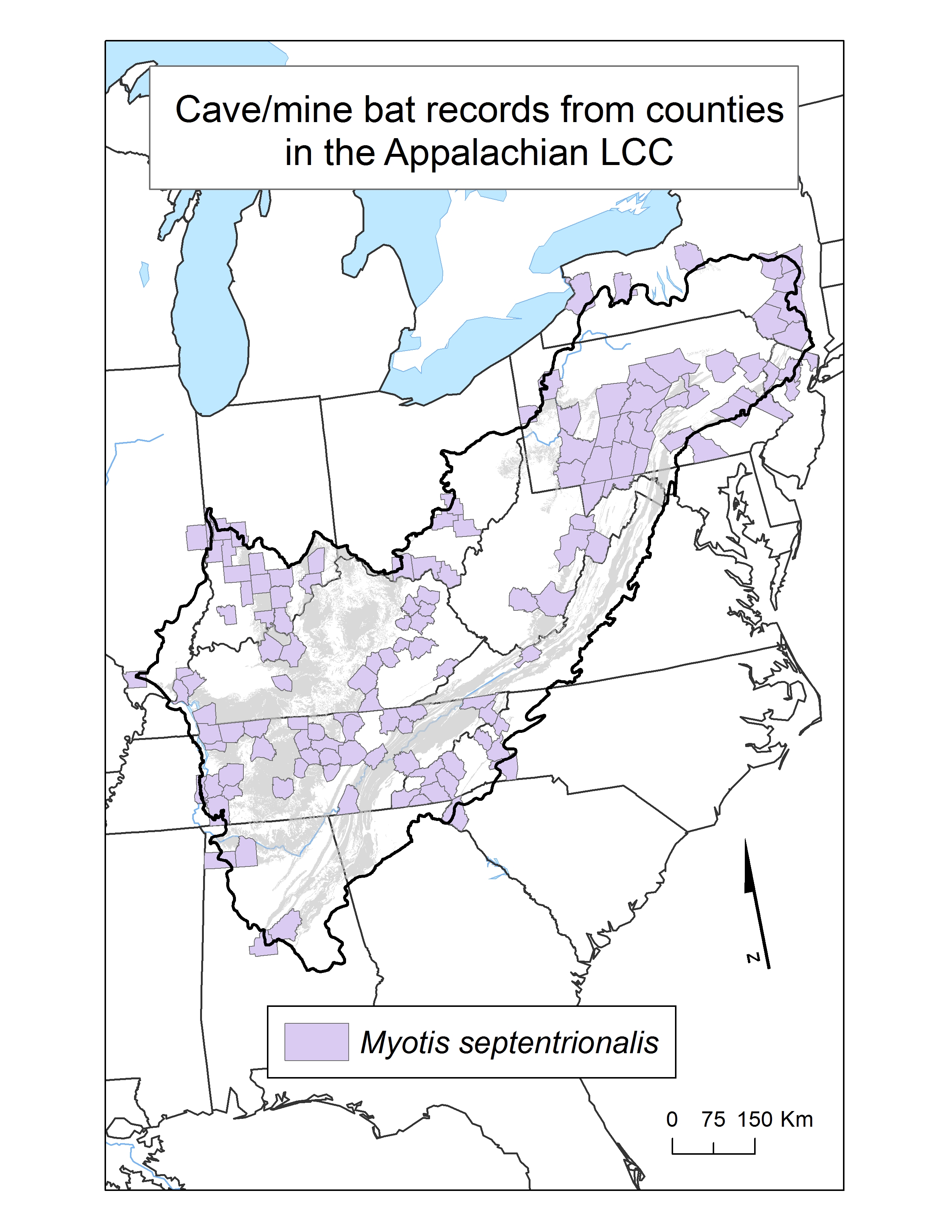 County Occurrence Map for Northern Long-eared Bat