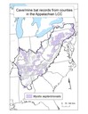Distribution map of counties with a cave/mine occurrence for Northern long-eared bat (Myotis septentrionalis) within the Appalachian LCC region. 