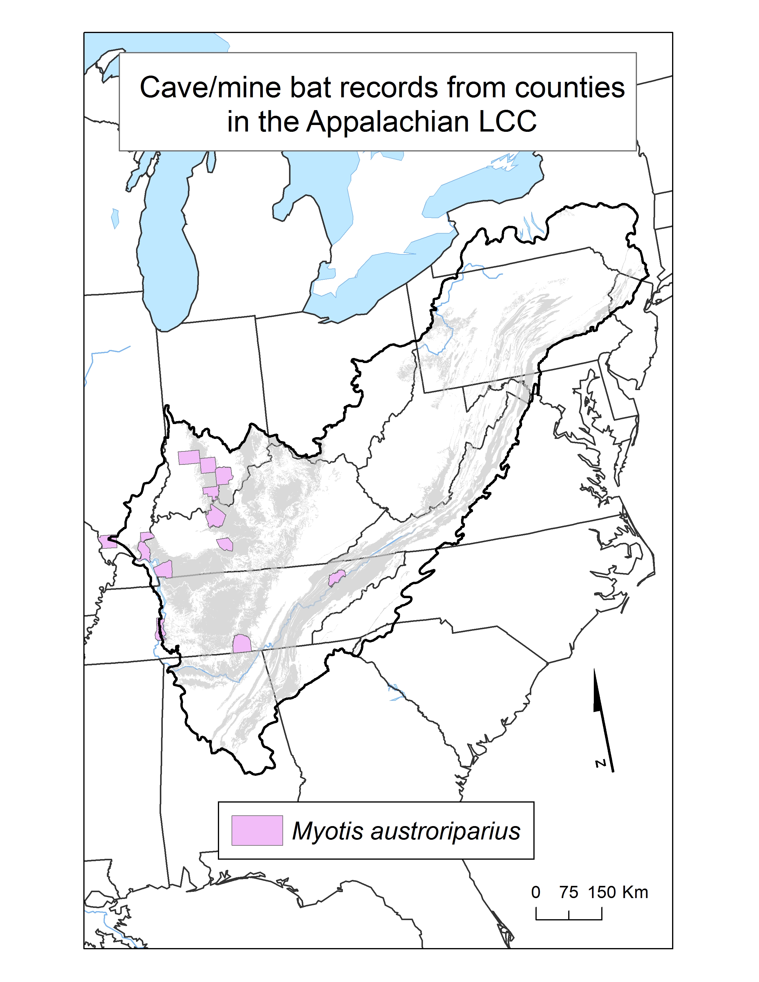 County Occurrence Map for Southeastern Myotis