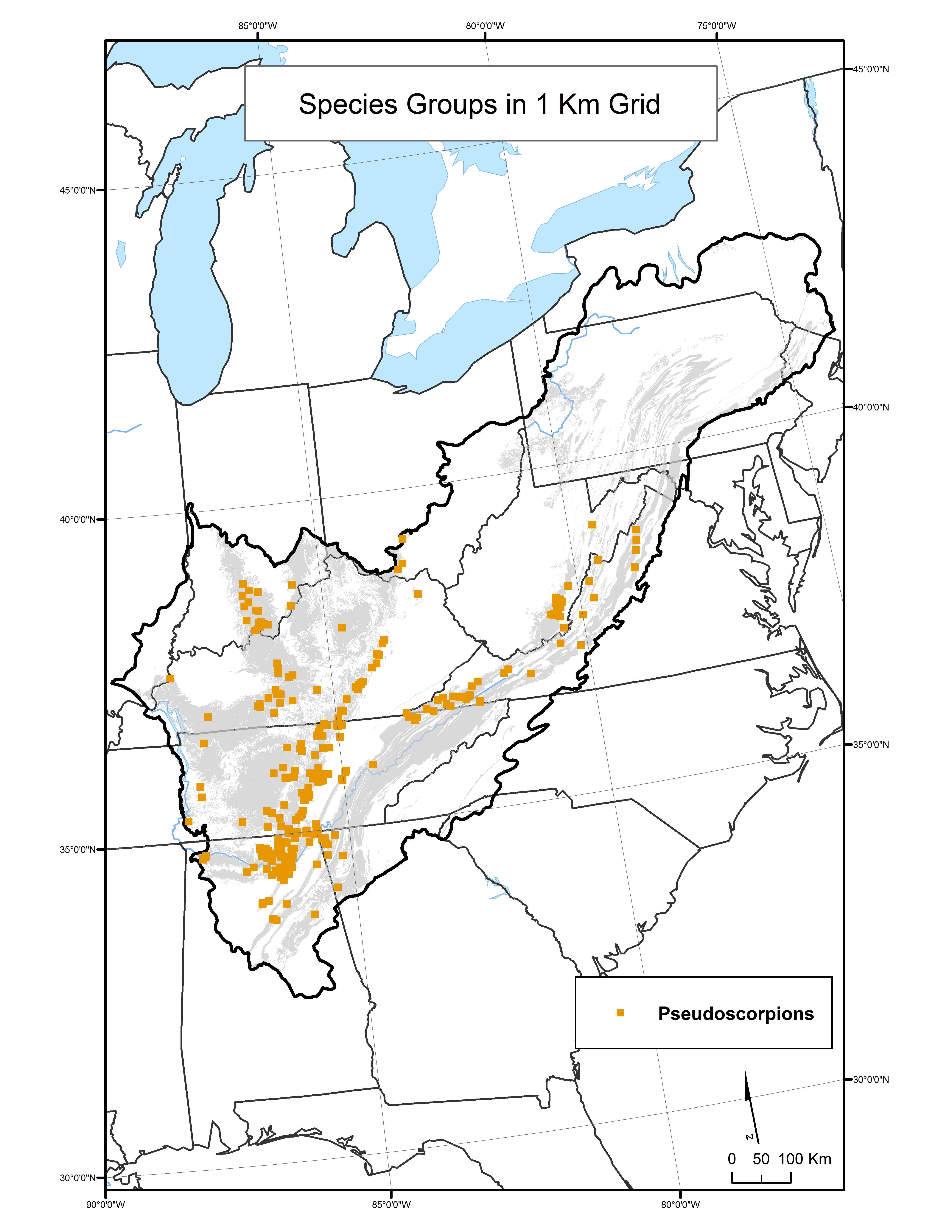 Pseudoscorpion Species Distribution by 1 km Grid