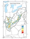 Distribution of aquatic species richness by 20 kilometers grids throughout the Appalachian LCC region. At this scale, the hotspots of aquatic species richness are in southern Indiana (the Mitchell Plain) and central Kentucky (Mammoth Cave). 