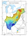 Mean annual precipitation (mm/year) at a 1 kilometer resolution throughout the Appalachian LCC region.