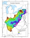 Precipitation seasonality using coefficient of variation at 1 kilometer resolution throughout the Appalachian LCC region. 