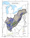 Density of sinkholes per square kilometer throughout the Appalachian LCC region. 