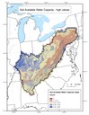 High values for soil available water capacity at 1 kilometer resolution throughout the Appalachian LCC region. 