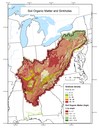 Sinkhole density (number per square kilometer) and soil organic matter (percent by weight) throughout the Appalachian LCC region. 