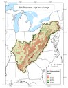 High end of range of soil thickness at 1 kilometer resolution throughout the Appalachian LCC region. 