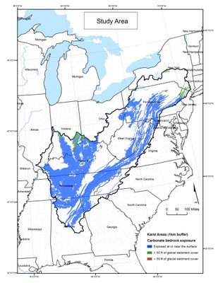 Study Area Carbonate Bedrock Exposure Map