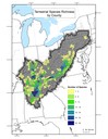 Distribution of terrestrial species richness at the county scale throughout the Appalachian LCC region. 