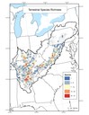 Distribution of terrestrial species richness in 20 kilometer grids throughout the Appalachian LCC region. 