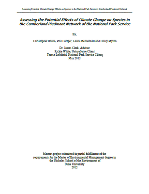 Assessing the Potential Effects of Climate Change on Species in the Cumberland Piedmont Network of the National Park Service
