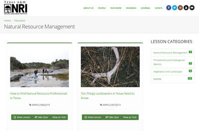 Private Land Stewardship Academy: Natural Resource Management Lessons
